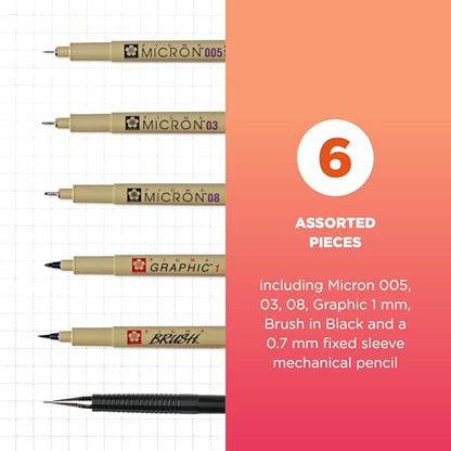 SAKURA 50201 6-Piece Pigma Manga Comic Pro Drawing Kit,Black - style: 6 Pen Pack