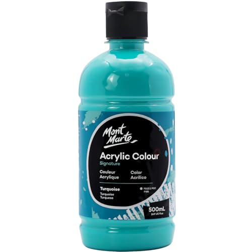 Mont Marte Signature Turquoise Acrylic Paint, 16.9oz (500ml), Semi-Matte Finish, Suitable for Canvas, Wood, Fabric, Leather, Cardboard, Paper, MDF and Crafts - color: Turquoise, size: 16.9 Fl Oz (Pack of 1)