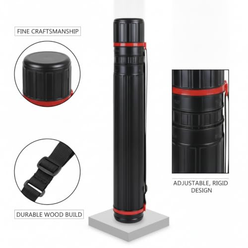 Adjustable Wooden Art Tube, Telescoping Poster and Blueprint Storage Case, Rigid Black Cylinder for Rolled Documents (1 PC) - size: 53.15 x 5.71 x 53.15 in