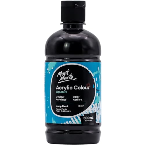 Mont Marte Signature Black Acrylic Paint, 16.9oz (500ml), Semi-Matte Finish, Suitable for Canvas, Wood, Fabric, Leather, Cardboard, Paper, MDF and Crafts - color: Black, size: 16.9 Fl Oz (Pack of 1)