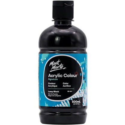 Mont Marte Signature Black Acrylic Paint, 16.9oz (500ml), Semi-Matte Finish, Suitable for Canvas, Wood, Fabric, Leather, Cardboard, Paper, MDF and Crafts - color: Black, size: 16.9 Fl Oz (Pack of 1)