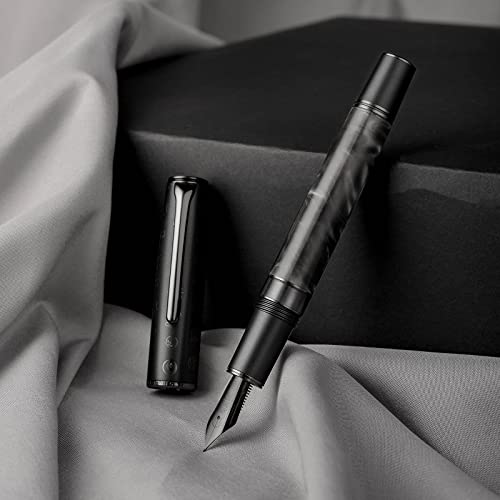 Hongdian N7 Gray Resin Piston Fountain Pen Rabbit Cap, Iridium Medium Nib Classic Pen Smooth Writing Pen with Metal Box - color: Gray-N7, style: Medium Point