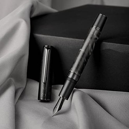 Hongdian N7 Gray Resin Piston Fountain Pen Rabbit Cap, Iridium Medium Nib Classic Pen Smooth Writing Pen with Metal Box - color: Gray-N7, style: Medium Point