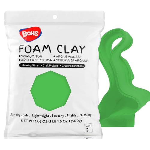 BOHS Green Modeling Foam Clay Lite - 500 Grams, Soft, No Stains, No Cracks - Air Dry Clay for Flower Mirror,Cosplay, Figurine, Slime - 1.1 Lbs. - color: Green, size: 500 g