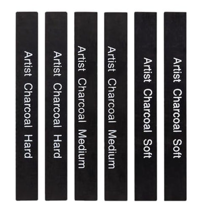 PRETYZOOM 6pcs Compressed Charcoal Drawing Sticks Soft Medium Hard for Artists and Hobbyists, Professional Sketching Charcoal Pencils for Painting and Shading Art Supplies