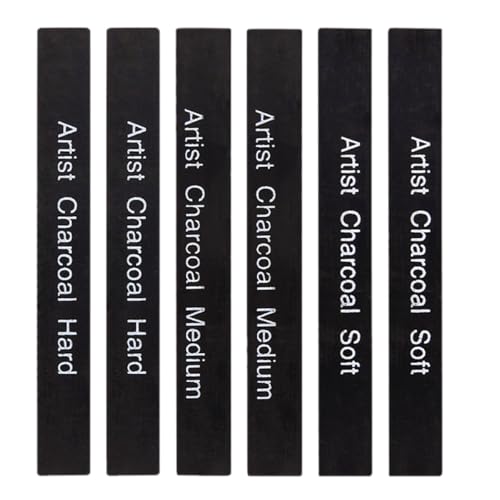 PRETYZOOM 6pcs Compressed Charcoal Drawing Sticks Soft Medium Hard for Artists and Hobbyists, Professional Sketching Charcoal Pencils for Painting and Shading Art Supplies
