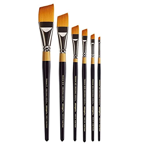 KINGART Premium 6 pc. Original Gold 9400 Series Angular Shader Artist Brush Set, Synthetic Golden Taklon Hair, Short Handle, 6 Sizes: 1/8", 1/4", 3/8", 1/2", 3/4", 1" - size: 1/8-1 inch (Set of 6)