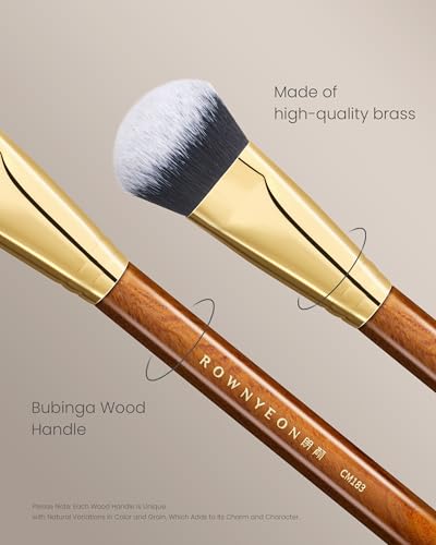 Desert Oak Series Cream Cheek Duo Brush Set - CM 182 Precision Highlighter & CM 183 Angled Blush Brush for Cream/Liquid Products, Bubinga Handle & Brass Ferrule - color: CM-0182+CM-0183, size: 2 Piece