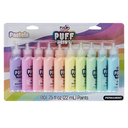 TULIP Puff Paint Pastel Colors 10-pack, Multi-Surface, Premium Quality, Nontoxic & Waterproof Craft Paint, Permanent on Fabric, 10-color pack - color: Pastel