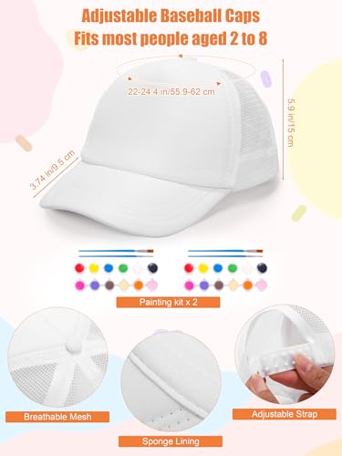 Aneco DIY Blank Trucker Hats Kit Adjustable Baseball Caps | Embroidered Patches, Paint Tools Included, Craft Kit, Sports Events, Group Activity, Party Favor - color: White