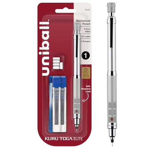uniball Kuru Toga Elite Mechanical Pencil Starter Kit, 0.5mm, HB #2, Silver Barrel, 1 Pack - color: Silver Barrel, size: 1 Count (Pack of 1)