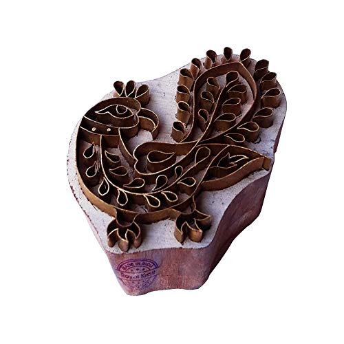 Jaipuri Wood Block Brass Peacock Shapes Clay Printing Stamp - size: BSCtag021