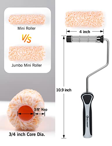 ROLLINGDOG Mini Roller - 4 Inch Jumbo Microfiber Small Paint Roller Covers 3/8” Nap - color: microfiber roller 4 Inch