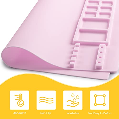 Silicone Painting Mat, Art Mat with Cup, Craft Paint Brush Cleaner Tool, Artist for Kids Gift Clay DIY Creations, Christmas Gift for Kids (Pink) - color: Pink