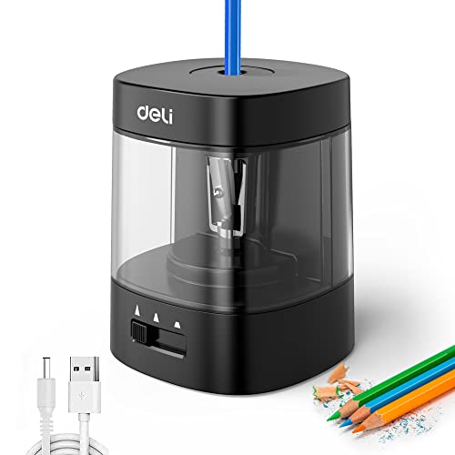 Deli Electric Pencil Sharpener, Automatic Pencil Sharpeners for No.2 Pencils Colored Pencils, USB & Battery Operated Pencil Sharpener for School, Home, Office, Classroom, Black - color: Black