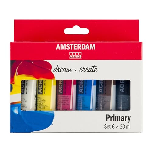 Amsterdam Standard Series Acrylic Paint Set | Color Theory Mixing Set (6 x 20 ml Tubes) | Primary Colors + Black, White & Umber - color: Primary, size: 1 count (Pack of 1)