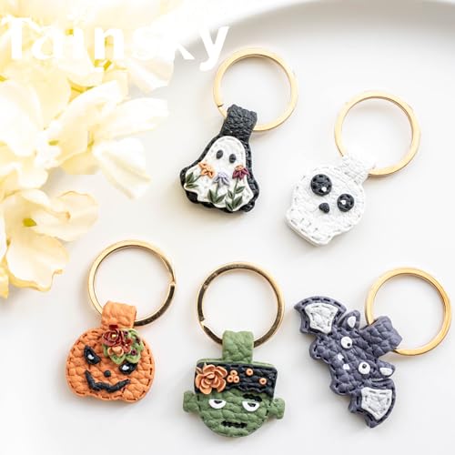 Tainsky Halloween Shapes Keychain Polymer Clay Cutter, 10 Shapes Fall Polymer Clay Keychain Cutters (A) - color: Keychain-A