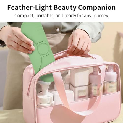 Travel Makeup Brush Holder with Cleaning Pad -Silicone Brush Organizer Case, Magnetic Closure Waterproof Cosmetic Bag for Easy Storage & On-the-Go Cleaning (9.05 Inch) - color: Green