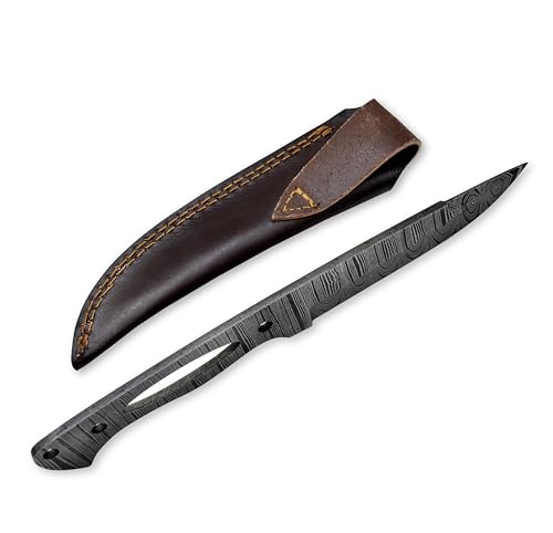 Custom Hand Forged Damascus Steel Blank Blade Knife Making Kit DIY Hunting Blade, Leather sheath, Pin, Scales,Damascus Blade Billet, Knife Making Supply (BK-E) - color: BK-E