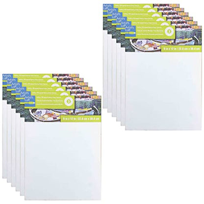 Artist's Loft 9" x 12" Level 3 Gallery Wrapped Heavy Duty Canvas - Archival, Acid Free Cotton Canvas for Paint, Acrylic, & Oils - Bulk 12 Pack - size: 9\ x 12\