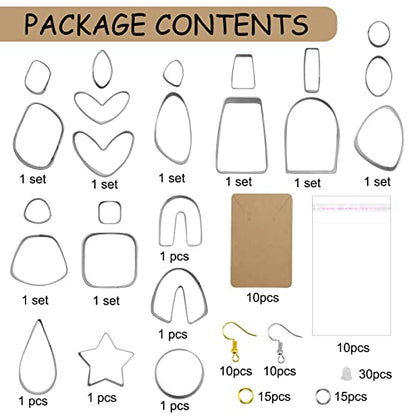 Polymer Clay Cutters, Majhulla 23 pcs DIY Clay Cutters Shapes for Polymer Jewelry Maker with Earring Cards Hooks DIY Plastic Bags Stain Steel Clay Earring Cutters for Polymer Jewelry Making
