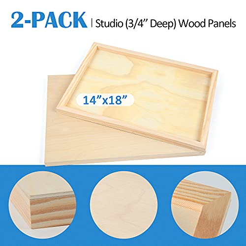 Unfinished Birch Wood Canvas Panels Kit, Falling in Art 2 Pack of 14x18’’ Studio 3/4’’ Deep Cradle Boards for Pouring Art, Crafts, Painting, and More - size: 14*18 2-pack