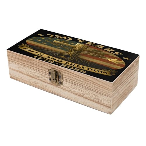 250 Years Faith And Freedom 1776 2026 USA Flag Cross Tree Roots Dove Jewelry Box Wooden Rustic Multi-Purpose Organizer with Front Clasp for Jewelry, Crafts, Accessories & Small Items - color: style-6