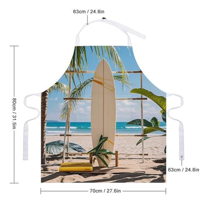 Bib Aprons Waterproof Chef Apron Fashion Painting Artist Apron | Surfboard on Wooden Apron for Men Women Adjustable Cooking Apron Funny Kitchen Aprons Polyester Art Aprons