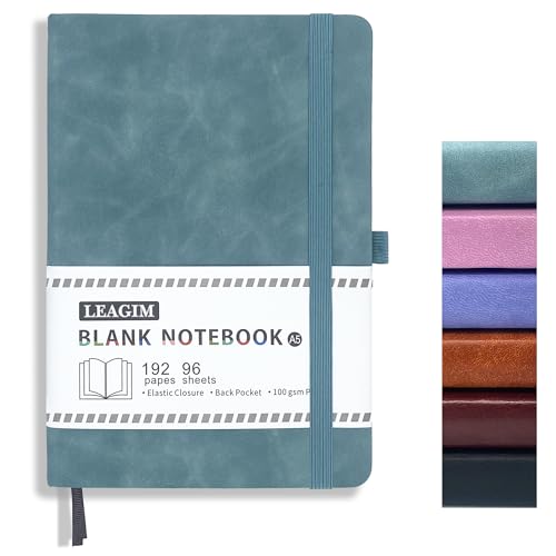 Blank Journal Notebook, A5, 192 Pages 100 GSM Thick Sketch Book for Women Men, Hardcover Leather Unlined Journaling for Work, Notebooks for Writing, 5.8 inches x 8.5 inches (Green) - color: Green, style: a-Blank