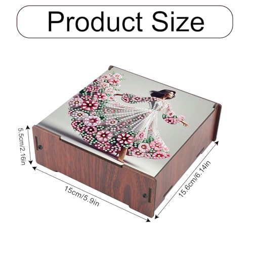 DIY Diamond Art Storage Box, Flower Lady Design Wooden Diamond Painting Case with Flip-Top Lid and 4 Divided Compartments, Desktop Craft, Jewelry and Accessories Supplies Storage Container - color: Flower Lady