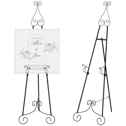 HAITRALBlack Easel Stand for Sign, Adjustable Display Easel Stand with Chain Support, Heavy Duty Metal Easel forWeddingSign,Art,Pictures,Paintings,55" H Welcome Poster Stand Sign Holder Floor Décor - color: 1pack - black