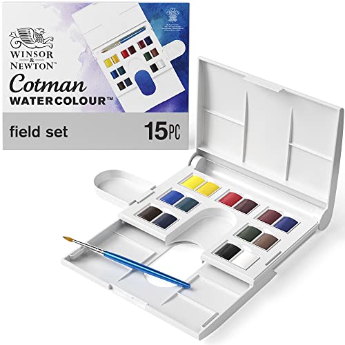 Winsor & Newton Cotman Watercolor Paint Set, Field Set, 14 Half Pan w/ Brush, Mixing Palette - style: 14 Half Pan Field Set