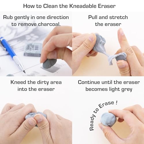 BAZIC Products Kneaded Art Eraser, Moldable Non-Abrasive Eraser, for Drawing Charcoal Pastel, Smudge-Free, for Pencil Marks, 12 Pack