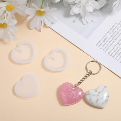 6 Pcs Heart Resin Mold with Key Rings and Hole Love Heart Shape Silicone Molds for Resin Silicone Jewelry Casting Cute Hearts Casting Molds for DIY Craft Jewelry Pendant Earring