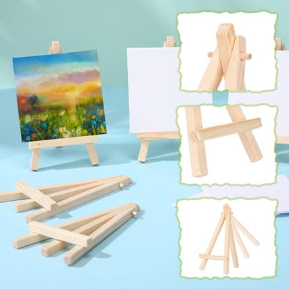 MotiMind 80 Pcs Mini Canvas and Easel Set for Painting Canvas Panels with Wooden Easels for Oil Acrylic Painting Mother's Day Birthday Party Favors(4 x 4 Inch) - size: 4 x 4 Inch