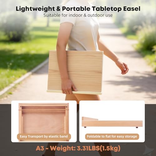 A3 Wooden Tabletop Easel for Painting, 18.5" x 14.2" | Adjustable 4-Position Table Top Easel for Painting, Desktop Artist Painting Easel with A3 Sketch Paper for Adults, Students - size: A3(18.5"x14.2")