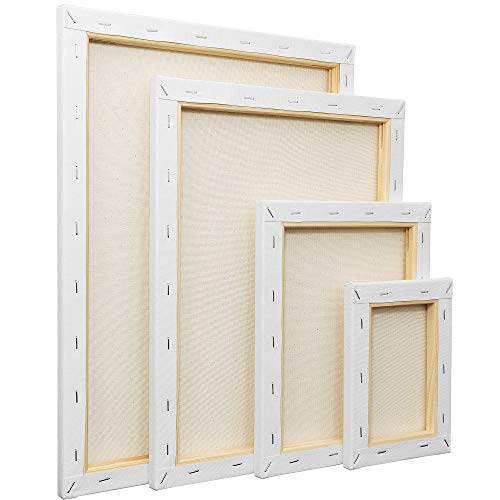 FIXSMITH Stretched Canvas, Multipack of 8, 5x7, 8x10, 11x14 & 12x16 Inches - 2 of Each, 100% Cotton, 8 oz Gesso-Primed, Art Supplies for Acrylic and Oil Painting. - size: Multipack-8Pack