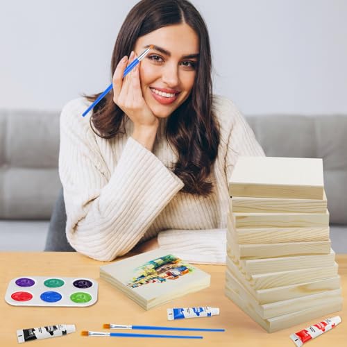10 Pack Unfinished Wood Canvas, 5 x 5 inch Wood Panel Boards, DIY Arts Crafts Wooden Canvas Boards, Square Wooden Panels Blank Board for Painting Pouring Art Projects