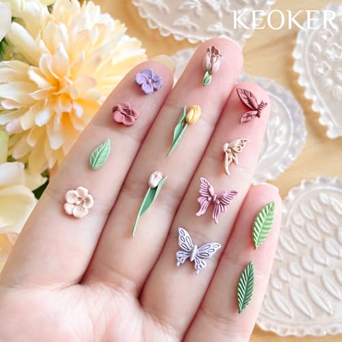 KEOKER Spring Polymer Clay Molds, Polymer Clay Silicone Molds, Flower Polymer Clay Mini Molds, 4pcs Earring Molds for Polymer Clay, Polymer Clay Molds for Jewelry(Substitute Micro Clay Cutters) - color: 4PCS Color