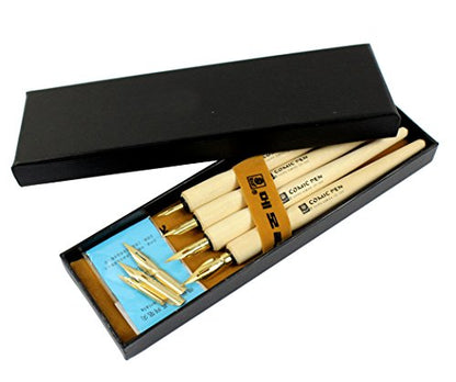 Comic Dip Pen Set, 4 Wooden Pen Handler Artist Cartoon Pen Set Calligraphy Dip Pens With 8 Nibs - Great for Manga/Comic/Calligraphy/Word Art/Pen-and-Ink Drawing
