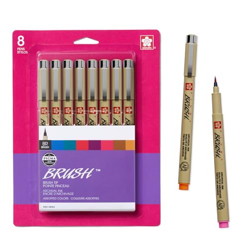 SAKURA Archival Brush Pens, 8 Set, Colors may vary, 8 Piece - color: Multicolor, size: 8 Count (Pack of 1)