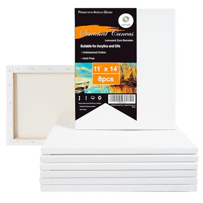 Conda 11x14 inch Stretched Canvas for Painting, Pack of 8, 100% Cotton White Blank Canvas, Pre-Primed, 5/8 Inch Profile Artist Canvas Boards Value Pack for Acrylics, Oils Painting - size: 11x14 inch-new