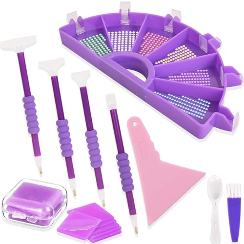 NOOEPC 14 PCS Diamond Art Kits Diamond Painting Tools 6 Squares Diamond Art Trays Painting Accessories Diamond Art Pens and Tools for Kids Adults