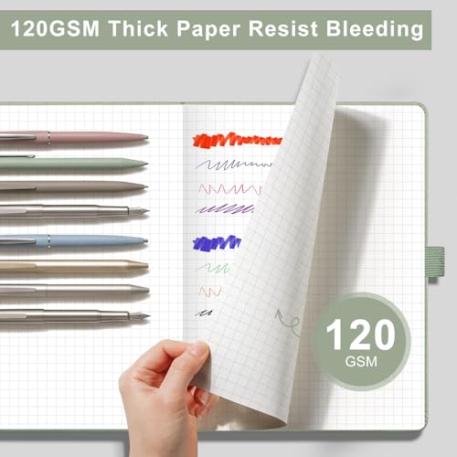 AHGXG Graph Grid Paper Notebook - 160 Pages, 120 GSM Thick Acid-Free Paper, A5 Leather Hardcover, for School, Students, Math, Engineering, 5.7'' × 8.3'' (Sage Green) - color: Sage Green, style: Grid