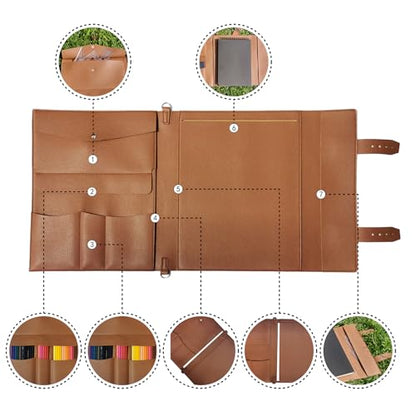 Leather Sketch Book Cover, Leather Sketchbook Holder for 9"x12", Travel Sketch Board Pad Pencil Holder, Drawing SketchBook Cover Pencil Case, Painter Artist Sketch Pad Holder (Large) - size: Large