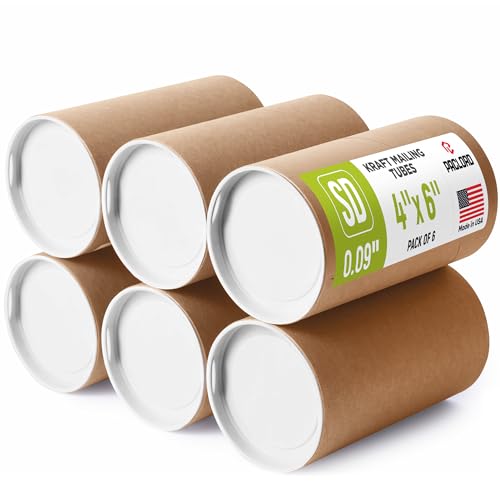 4" x 6" Reinforced Kraft Paper Mailing Tube, Pack of 6 Tubes with 12 Caps – Secure USPS Approved Poster Tube – Made in USA Cardboard Tube for Shipping and Storing Posters, Prints, Artwork - size: 4" x 6", style: Standard Duty