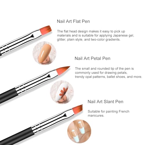 6 pcs Nail Art Brush Set,Double Ended Fine Nail Liner Brush Dotting Pen Painting Tools with Nail Extension Gel Brush, Builder Gel Brush, Nail Art Liner Brush, Nail Dotting Pen for DIY Manicure, Black