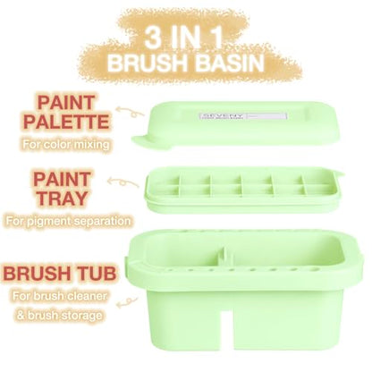 SEVENY Paint Brush Washer Basin with Lid, Green | Artist Brush Cleaning Container, Includes Sponges, For Oil Painting, Acrylic, Watercolor, Studio Organizer - color: Green