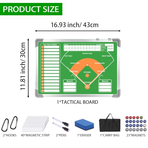 Magnetic Baseball Lineup Board, Softball Lineup Board, Baseball Accessories | Waterpfoof Softball Board with Lineup Cards for Dugout|Baseball Dry Erase Tactics Board|Baseball Clipboard for Coaches - color: Baseball-green