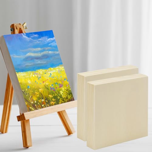 Unfinished Wooden Panel 5 Pcs Wood Canvas Boards, 5 x 5 Inch Wood Panels Blank Boards for Painting Pouring Burning and DIY Craft Projects - size: 5×5×0.8 Inch